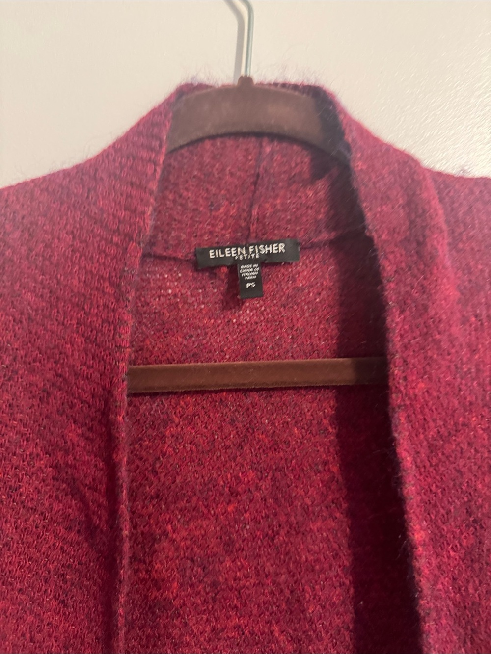 Eileen Fisher Open-Front Mohair Cashmere Wine Red Cardigan - Picture 2 of 4